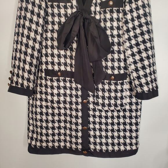 Tuckernuck Pomander Place Coco Tweed Bow Dress Houndstooth Black White Medium - Picture 4 of 12